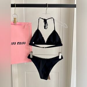 Miu Miu Black Lace-Trim Triangle Bikini